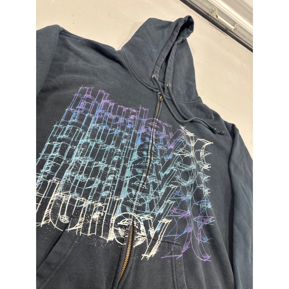 Hurley Mens Full Zip Hoodie XL Black Blue Purple Graphic Y2K Surf Sweatshirt‎